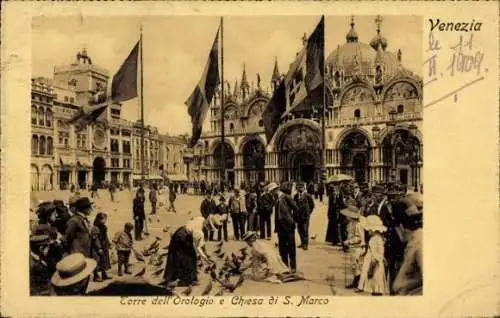 Ak Venezia Venedig Veneto, Torre dell' Orologio e Chiesa di S. Marco