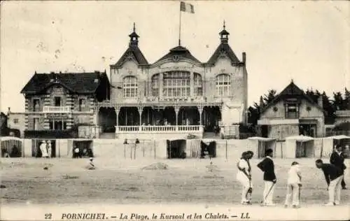 Ak Pornichet Loire Atlantique, La Plage, Le Kursaal, Les Chalets