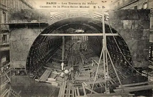 Ak Paris VI., Metro Caisson arbeitet am Place Saint Michel, Baustelle, U-Bahn