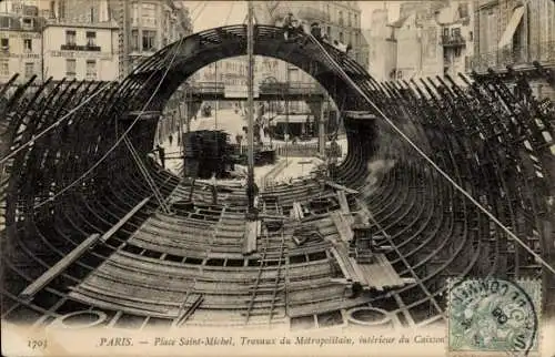 Ak U-Bahn Paris, Metropolitain-Werke, Innenraum des Caisson, Klinik