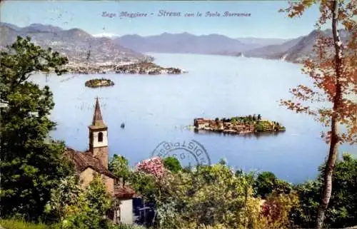 Ak Stresa Borromeo Lago Maggiore Piemonte, Panorama con le Isole Borromee