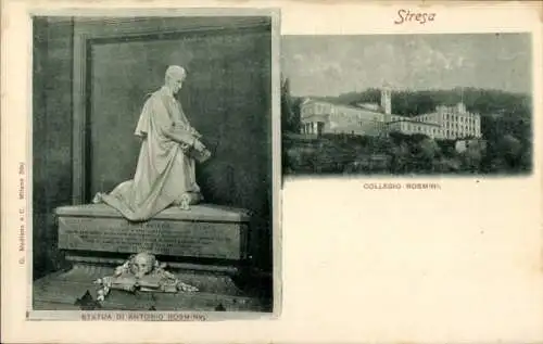 Ak Stresa Borromeo Lago Maggiore Piemonte, Collegio Rosmini, Statua di Antonio Rosmini