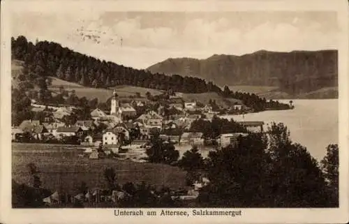 Ak Unterach Attersee Salzkammergut Oberösterreich, Panorama vom Ort