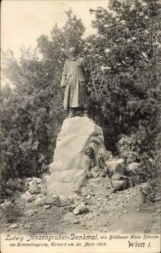 Ak Wien 1 Innere Stadt, Schmerlingsplatz, Ludwig Anzengruber Denkmal