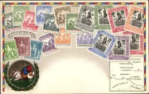 Briefmarken Litho Barbados, Wappen, Eight Pence