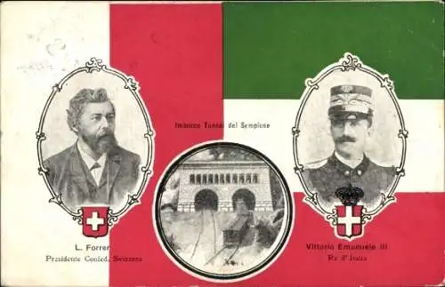 Passepartout Ak Portrait Vittorio Emanuele III Re d'Italia, L Forrer Präsident der Schweiz