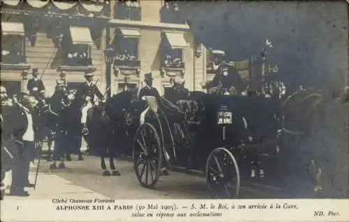 Ak Paris, Besuch von König Alfons XIII von Spanien, Ankunft am Bahnhof