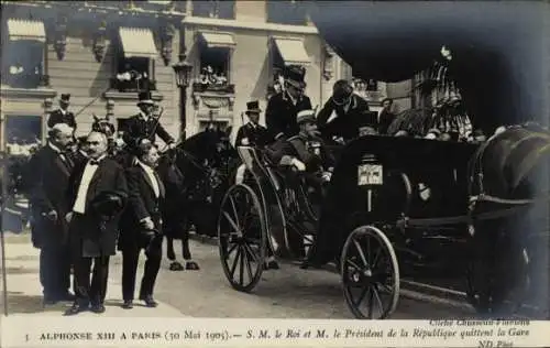 Ak Paris, Besuch von König Alfons XIII von Spanien, Ankunft am Bahnhof, Emile Loubet