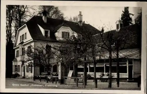Ak Freilassing in Oberbayern, Grenz Gasthof Zollhäusl, Außenansicht mit Terrasse, Tankstelle