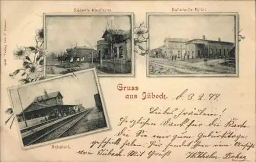 Ak Jübeck Jübek in Schleswig Holstein, Bahnhofs Hotel, Haase's Kaufhaus, Bahnhof, Gleisseite