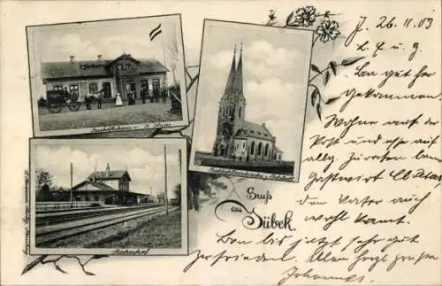 Ak Jübeck Jübek in Schleswig Holstein, Bahnhof, Gleisseite, Kirche