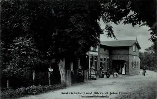 Ak Lindaumühlenholz Lindau Mühlenholz Boren in Angeln, Gastwirtschaft und Bäckerei