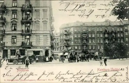 Ak Hamburg Mitte Veddel, Marktplatz, Gastwirtschaft