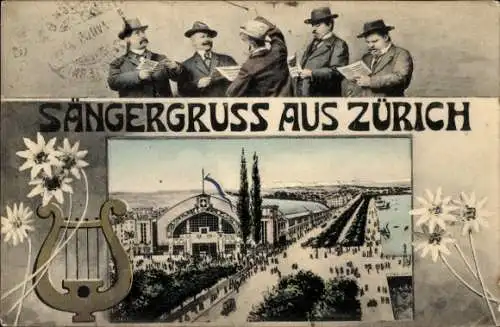 Passepartout Ak Zürich Stadt Schweiz, Promenade, Sängerfest