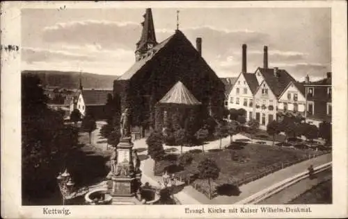 Ak Kettwig Essen im Ruhrgebiet, Evangelische Kirche, Kaiser Wilhelm Denkmal