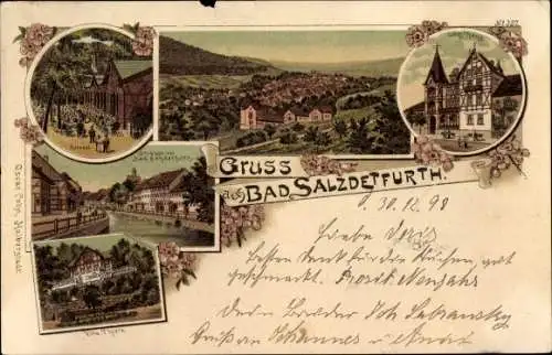 Litho Bad Salzdetfurth in Niedersachsen, Logierhaus, Blick auf den Ort