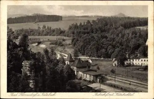 Ak Jerzmanice Zdrój Bad Hermsdorf Schlesien, Bahnhof, Katzbachtal