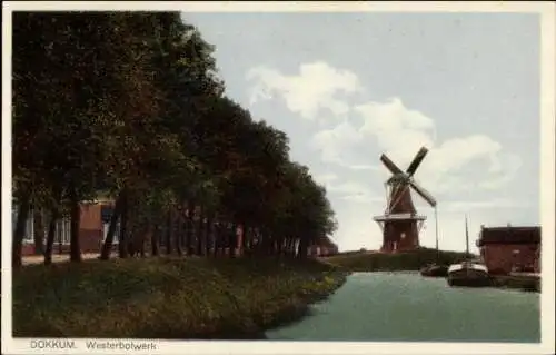 Ak Dokkum Dongeradeel Friesland Niederlande, Westerbolwerk, Windmühle