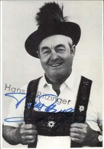 Ak Schauspieler Hans Ritzinger, Portrait, Autogramm, Lederhose, Hut