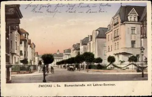 Ak Zwickau in Sachsen, Bismarckstraße mit Lehrerseminar