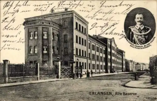 Ak Erlangen in Mittelfranken Bayern, Alte Kaserne, Viktor Emanuel III., König von Italien