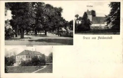 Ak Holdenstedt Uelzen in Niedersachsen, Dorfstraße, Kirche, Schloss