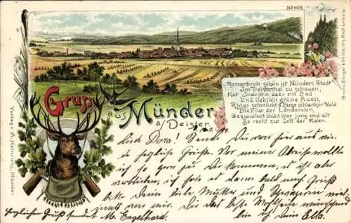 Litho Bad Münder am Deister, Gesamtansicht, Hirschkopf