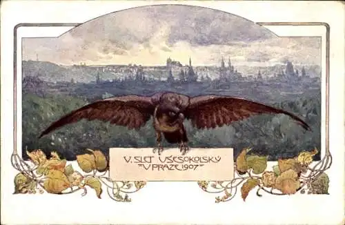 Künstler Ak Praha Prag Tschechien, V. Všesokolský slet 1907, Gesamtansicht, Adler