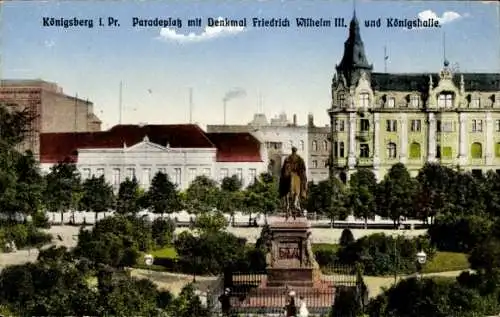 Ak Kaliningrad Königsberg Ostpreußen, Paradeplatz, Denkmal Friedrich Wilhelm III., Königshalle