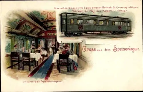 Litho Deutscher Eisenbahn Speisewagen Betrieb G. Kromrey & Söhne, Innenansicht