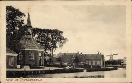 Ak Onderdendam Groningen, Kapelle, Windmühle