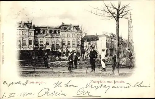 Ak Groningen Niederlande, Heereplein, Brunnen