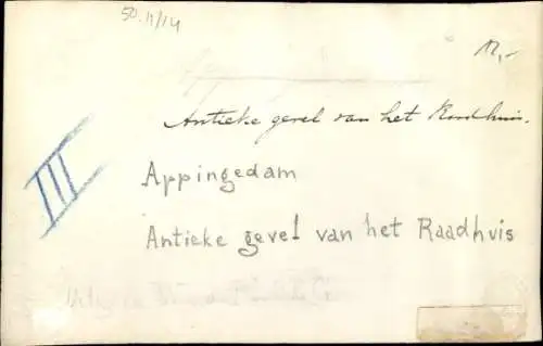 Foto Ak Appingedam Groningen Niederlande, Rathaus, Giebel