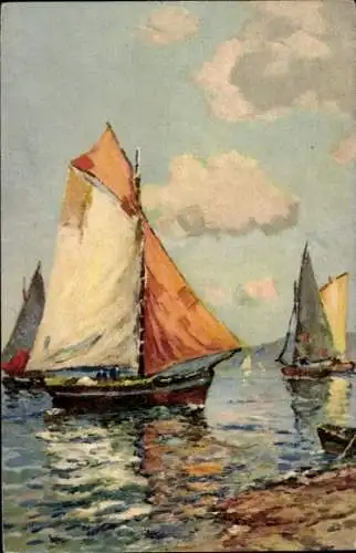 Ak Segelboote, Segelpartie, Wasserpartie