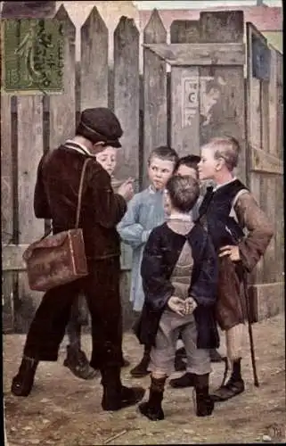 Künstler Ak Bashkirtseff, M., Versammlung, Kinder, Gespräch