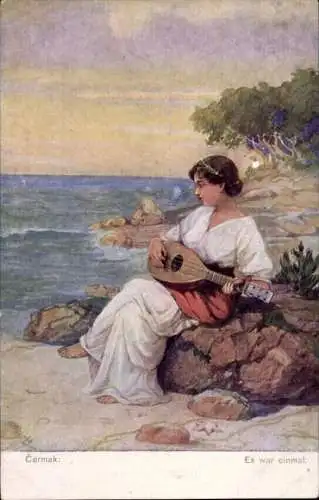 Künstler Ak Cermak, Es war einmal, Frau spielt Laute