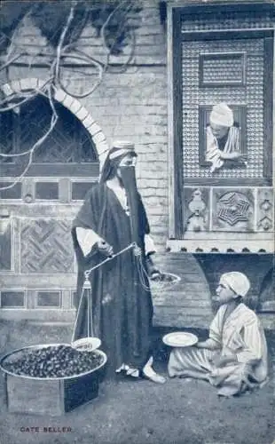 Ak Ägypten, Straßenhändler, Dattelverkäufer, Waage