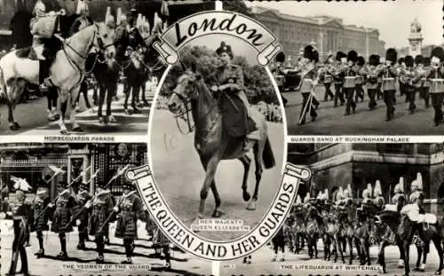 Ak London City England, Die Königin und ihre Garde, Parade