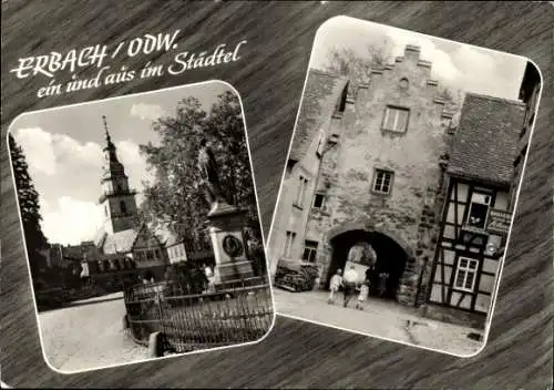 Ak Erbach im Odenwald Hessen, ein und aus im Städtel, Denkmal