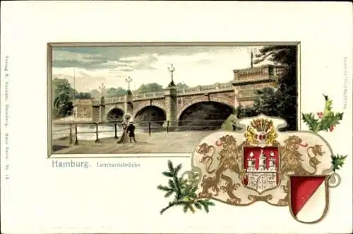 Präge Wappen Passepartout Litho Hamburg Mitte Altstadt, Lombardsbrücke