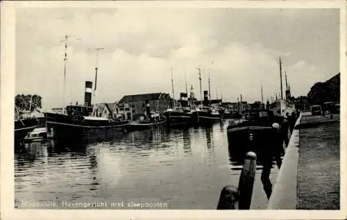 Ak Maassluis Südholland, Blick auf den Hafen mit Schleppern