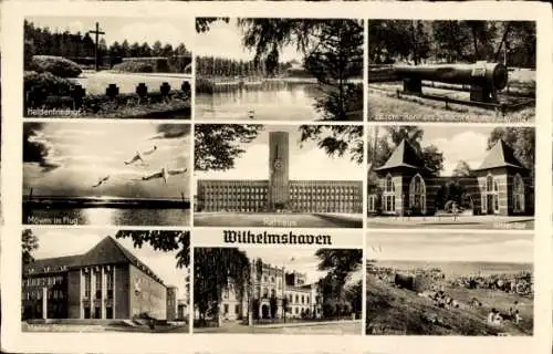 Ak Wilhelmshaven, Rathaus, Marine Stationsgebäude, Heldenfriedhof, Rohr d. Schlachtkreuzers Seydlitz