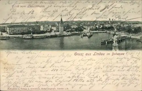 Ak Lindau am Bodensee Schwaben, Alter Leuchtturm, Hafeneinfahrt, Blick vom Leuchtturm