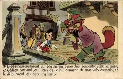 Ak Walt Disney, Pinocchio, Fuchs, Kater