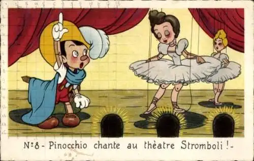 Ak Walt Disney, Pinocchio, Marionetten, Balletttänzerinnen