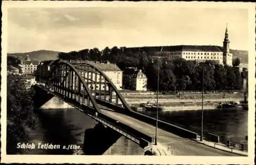 Ak Děčín Tetschen an der Elbe Region Aussig, Schloss, Brücke