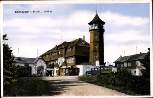 Ak Klínovec Keilberg Erzgebirge Region Karlsbad, Straßenpartie, Turm