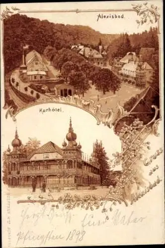 Litho Alexisbad Harzgerode am Harz, Ortspartie, Kurhotel