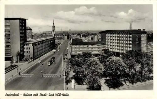 Ak Dortmund im Ruhrgebiet, Neutor, Stadt- und V.E.W.-Haus, Straßenbahn, Kirchturm