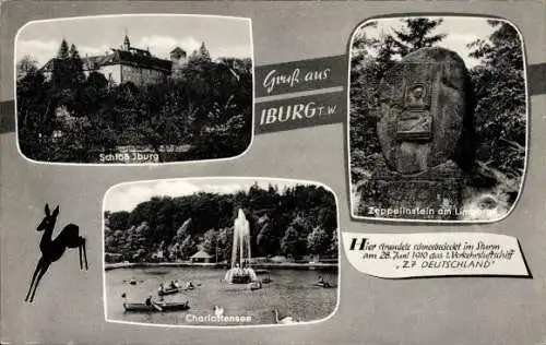 Ak Bad Iburg am Teutoburger Wald, Charlottensee, Zeppelinstein am Limberg, Schloss Iburg